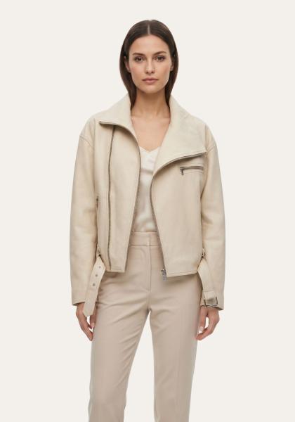 Lederjacke im Biker Stil – Geschmeidige Qualität in Beige