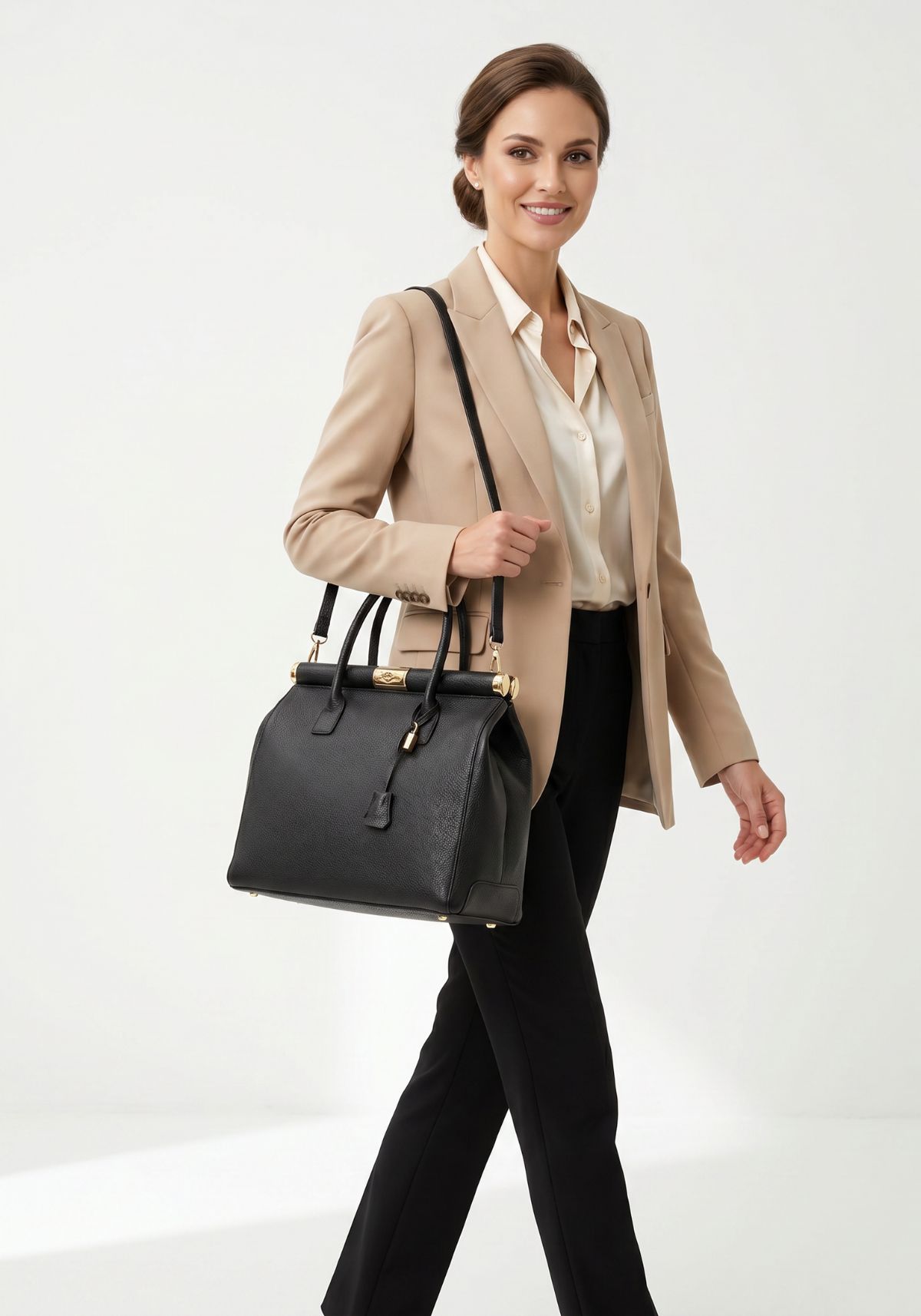 Luxus Leder-Handtasche Damen – Business Bag & Schutertasche in Schwarz