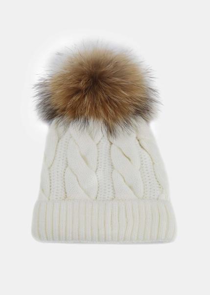Wool hat Fairy with pelt pompom White