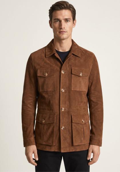 Lederjacke in Cognac Klassischer Safari Stil
