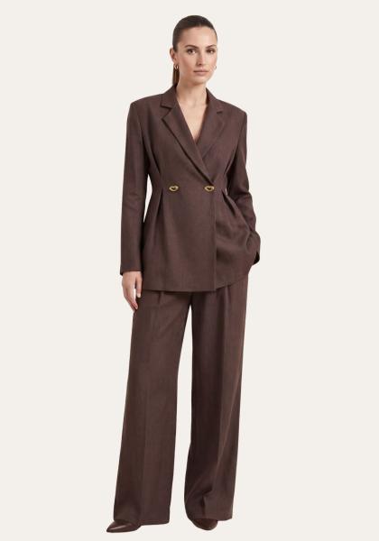Stilvolles Damen Set Braun - Langarm Blazer & Palazzo-Hose