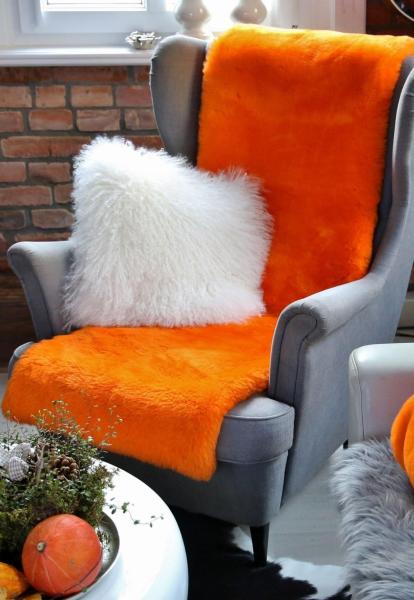 Sheepskin armchair cover 160 x 50 cm Orange