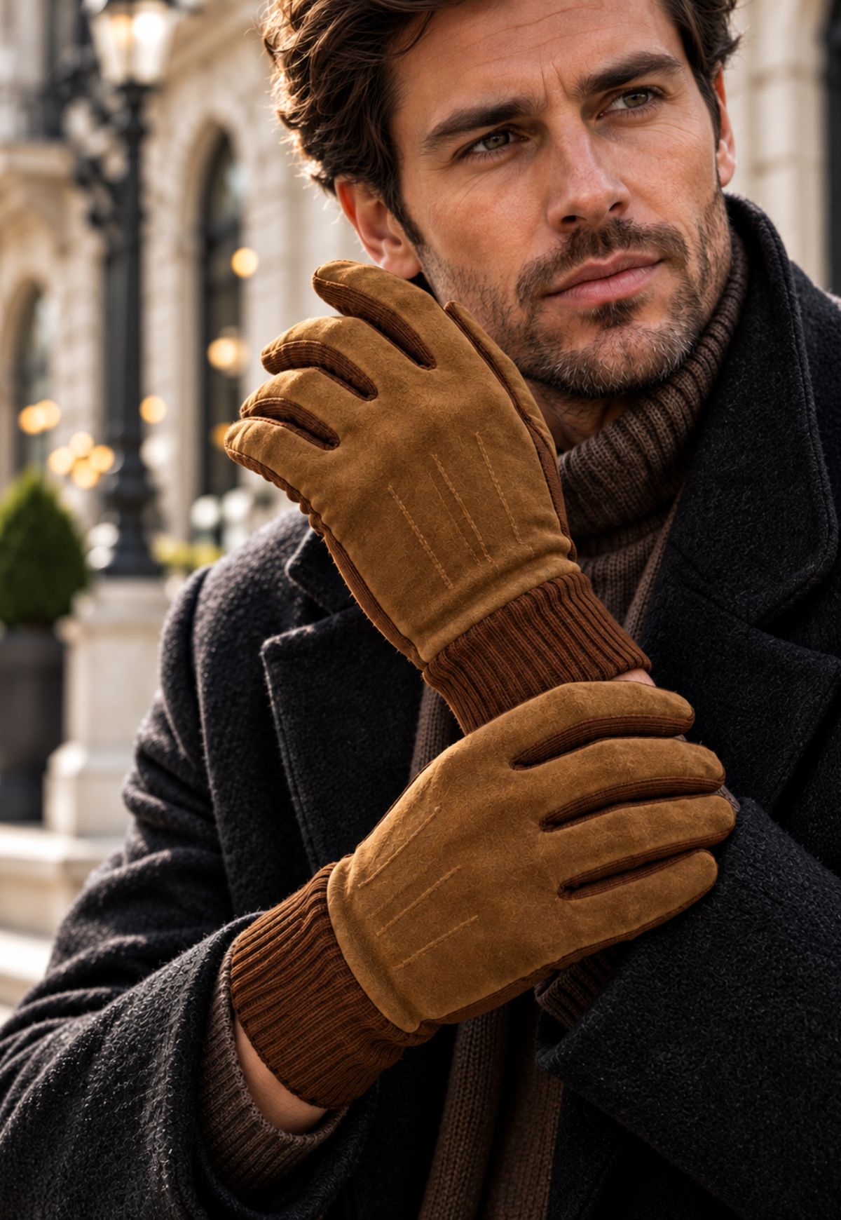 Herren Veloursleder Handschuhe mit Strickdetails Modell S09