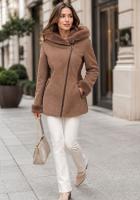 Vorschau: Lammfelljacke Beige mit Kapuze und Ledereinsätzen - natürlich warm & stilvoll