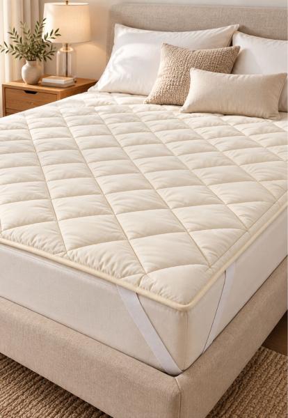 Merino Schafwoll Matratzenauflage für Doppelbett –100 % Merinowolle mit Baumwollbezug