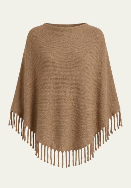 Poncho mit Fransen - One Size in warmen Camelton