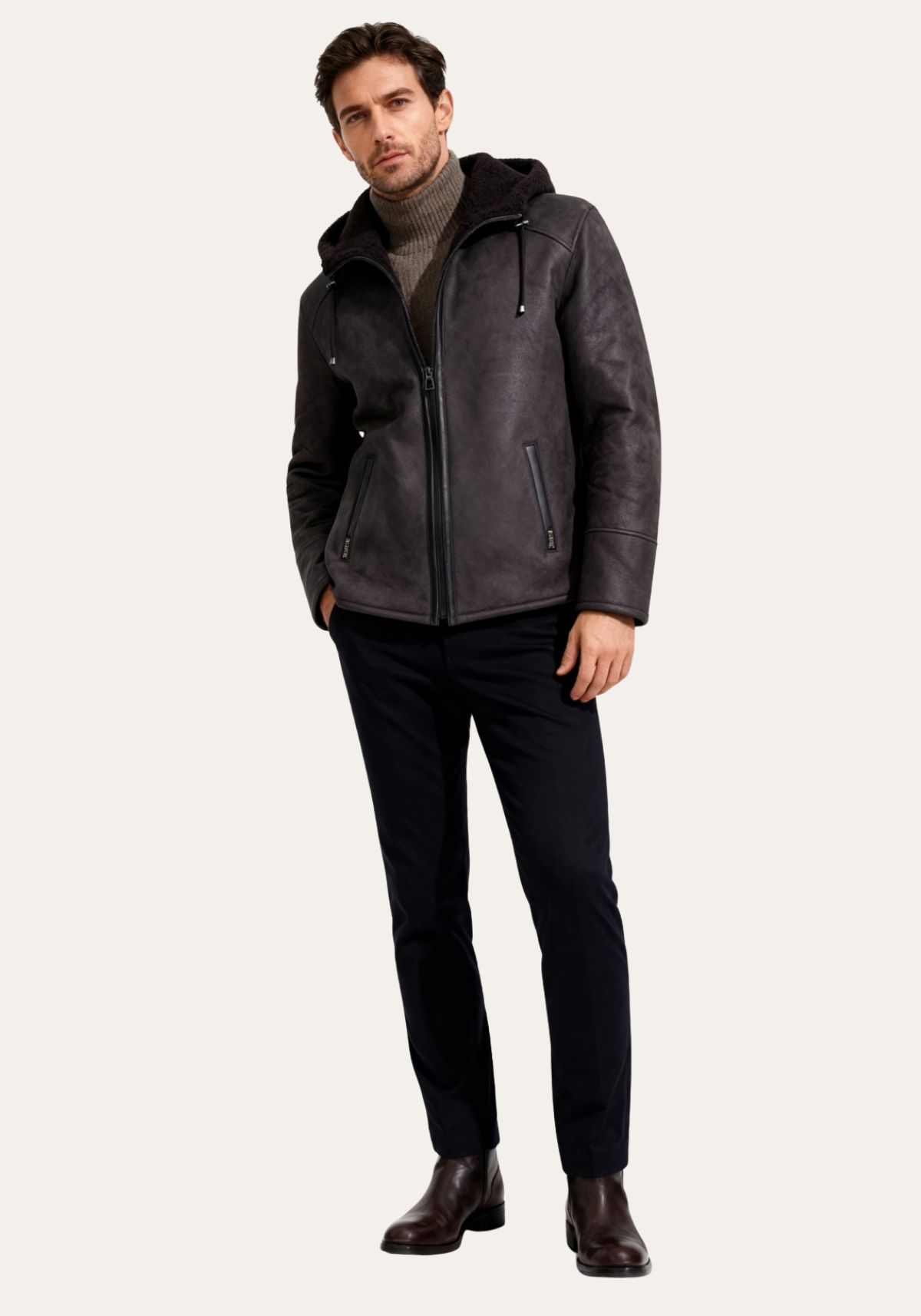 Jacke Levin Braun – Curly Lammfell im urban-lässigen Look