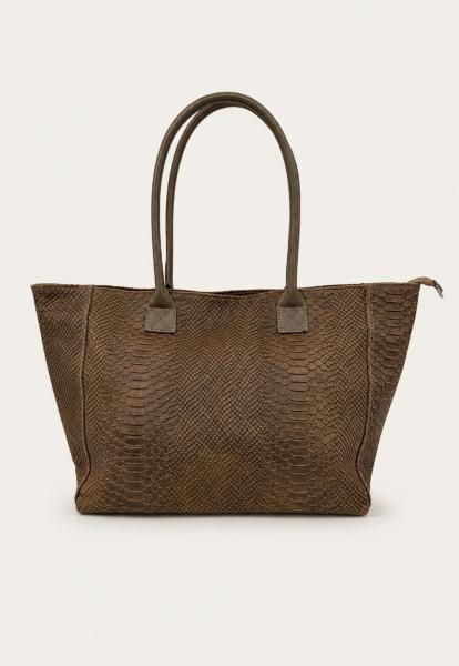 Damen Shopper aus Veloursleder mit Kroko-Prägung in Braun