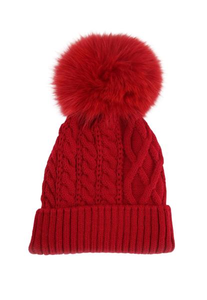 Wełniana czapka Wróżka z futrzanym pomponem Czerwona
