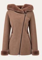Vorschau: Lammfelljacke Beige mit Kapuze und Ledereinsätzen - natürlich warm & stilvoll