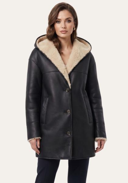 Shearling Oversize-Jacke mit Kapuze