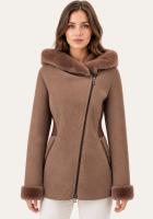 Vorschau: Lammfelljacke Beige mit Kapuze und Ledereinsätzen - natürlich warm & stilvoll