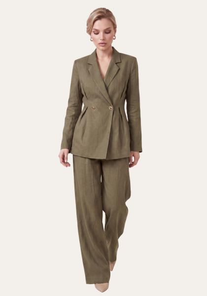 Stilvolles Damen Set Khaki – Langarm Blazer & Palazzo-Hose