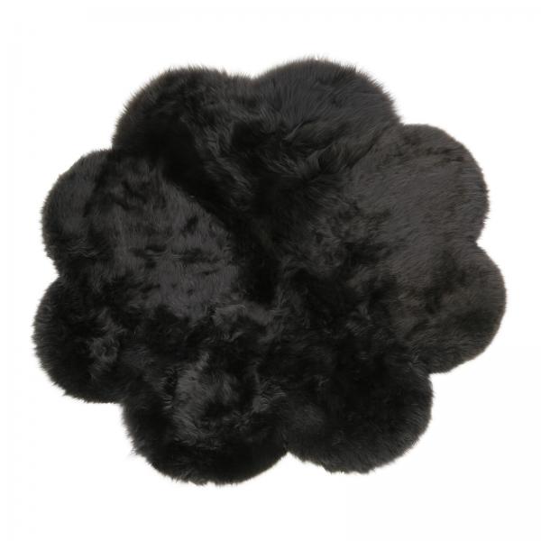 Sheepskin rug Flower with long pile Black