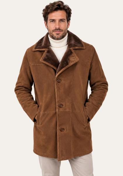 Shearling Lammfell-Kurzmantel Braun im zeitlosen Car-Coat-Stil