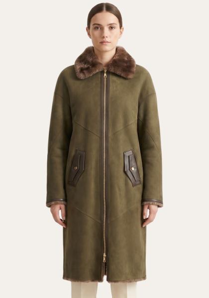 Shearling Lammfellmantel in Olive Modell 1134