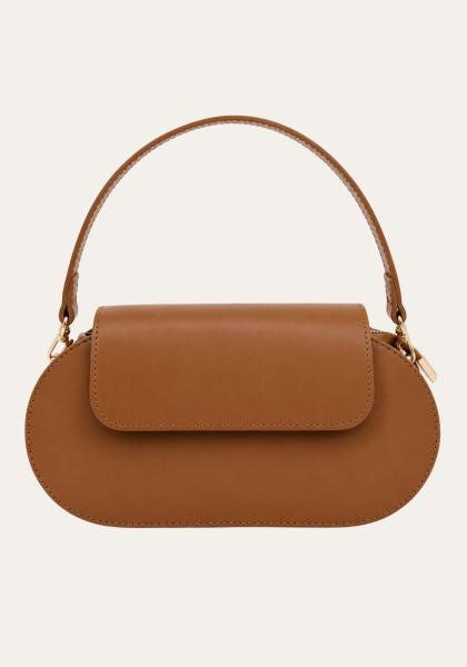 Ovale Ledertasche mit goldfarbenen Beschlägen