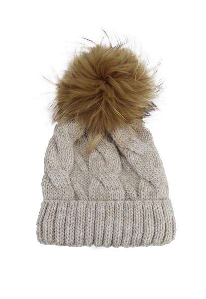 Wool hat Fairy with pelt pompom Beige