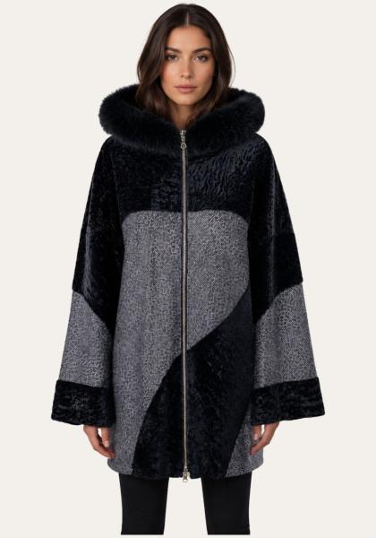 Edle Wendbare Lammfelljacke im Oversize-Look mit Kapuze