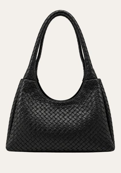 Nappa Totema Schwarz - Elegante Schultertasche aus geflochtenem Nappaleder