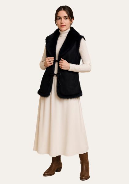 Elegante Toscana Lammfellweste Longweste Farbe Schwarz