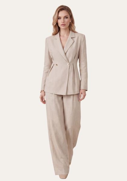 Stilvolles Damen Set Beige - Langarm Blazer & Palazzo-Hose