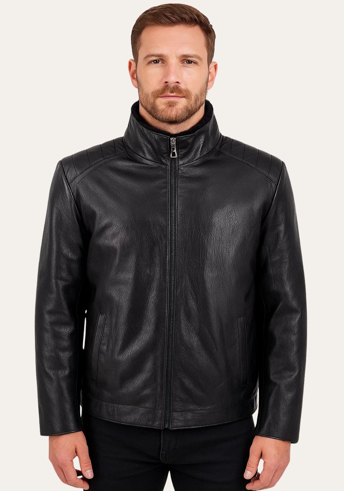 Jacke Victor – Edles Glattleder & Shearling Lammfell