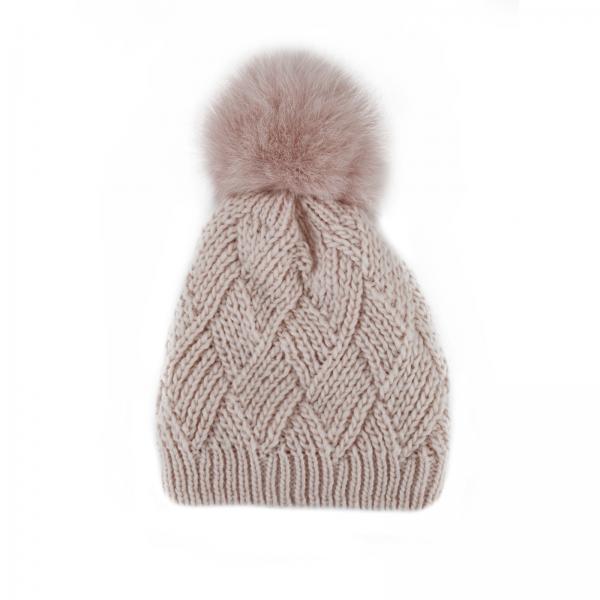 Wool hat Fairy with pelt pompom Rosa