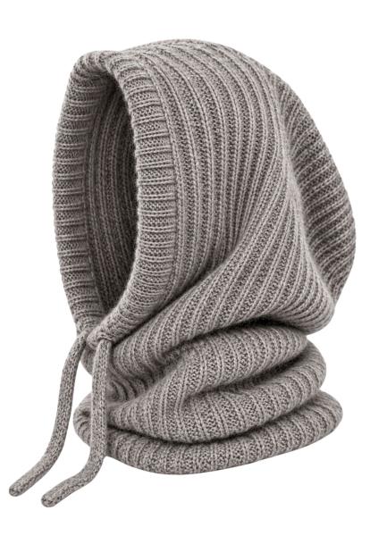 Balaclava aus Alpaka-Mix – Kapuzenschal mit Bindebändern