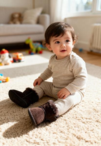 Baby Lammfellschuhe MIT KLETTVERSCHLUSS Dunkelbraun – Weich, warm & rutschfest