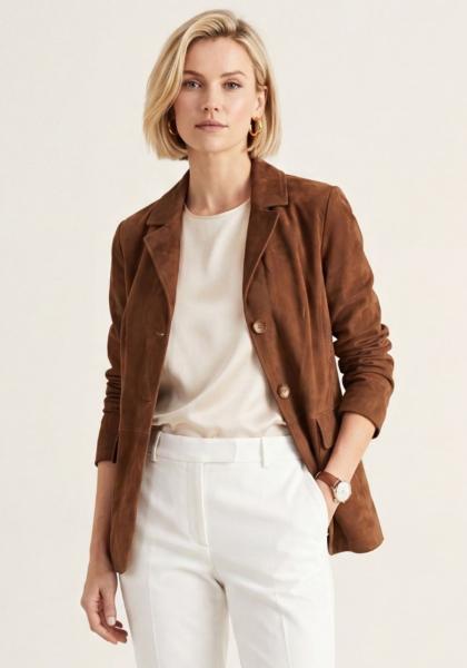 Lederjacke im Sakko Design Cognac