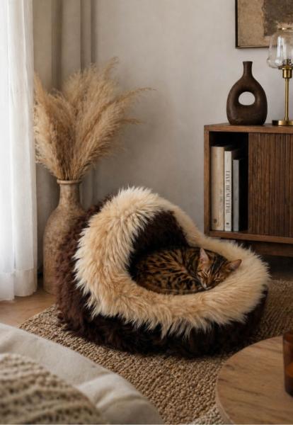 Lammfell VIP Katzen & Hundehöhle Braun