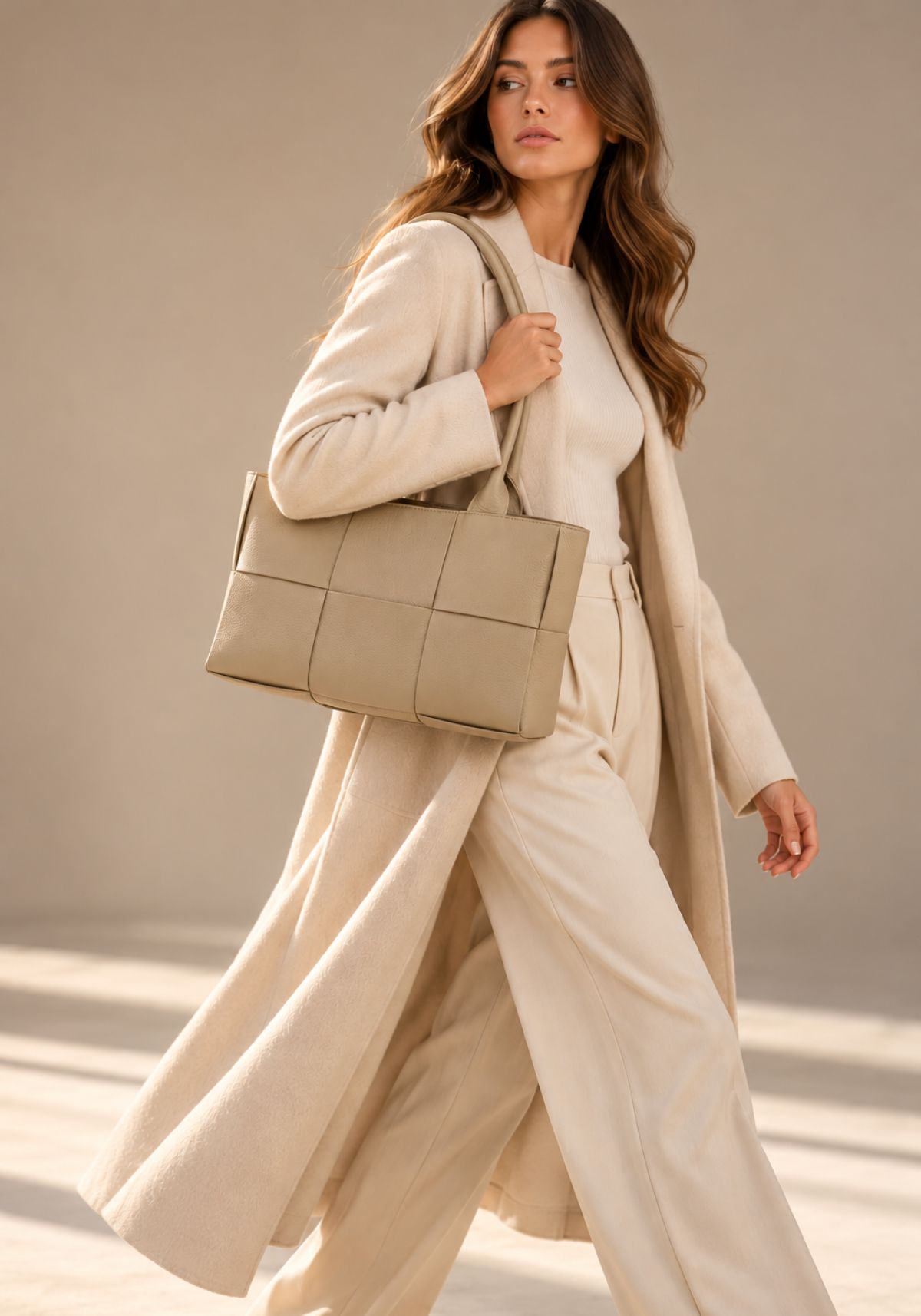 Damen Shopper aus Dollaro Echtleder Beige