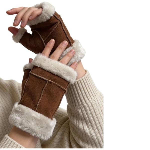 Fingerlose Handschuhe aus Lammfell in Braun – warm & zeitlos