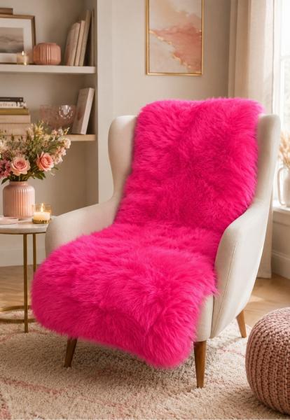 Lammfell Sesselauflage 160 x 50 cm Pink