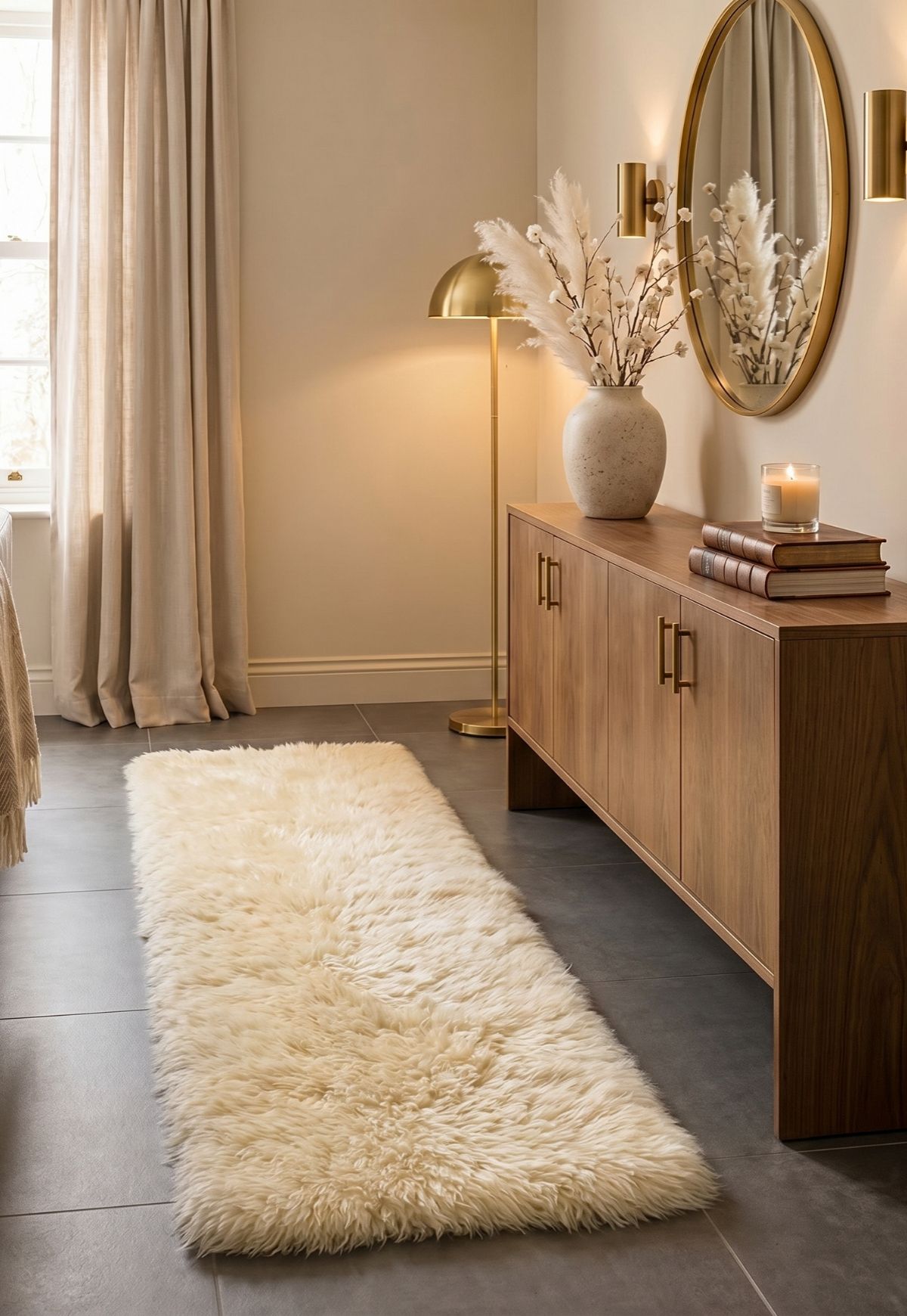 Lammfell Sesselauflage 160 x 50 cm Champagner