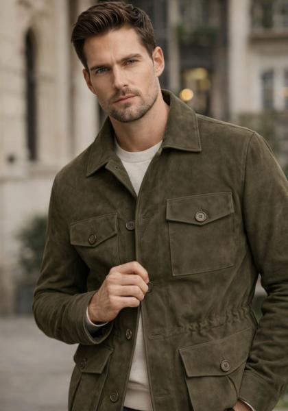 Lederjacke in Oliv – Klassischer Safari Stil