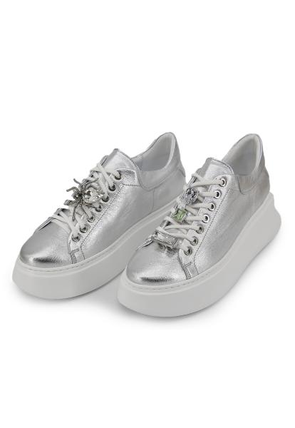 Plateau Sneaker aus Leder Modell 4918 Silber