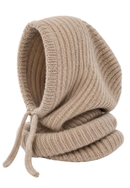 Balaclava aus Alpaka-Mix – Kapuzenschal mit Bindebändern