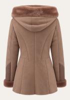 Vorschau: Lammfelljacke Beige mit Kapuze und Ledereinsätzen - natürlich warm & stilvoll