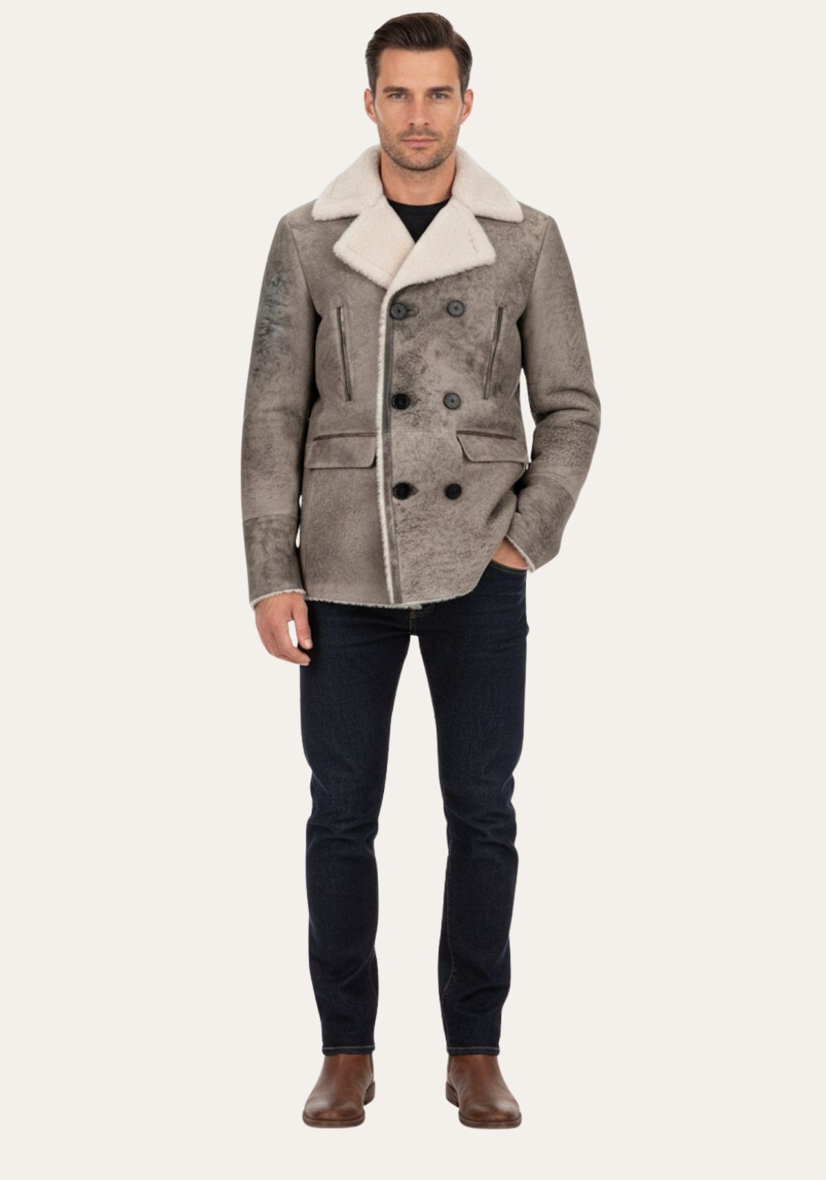 Lammfelljacke Matteo – Handgefertigter Shearling Peacoat